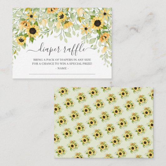 Herfst Geel Zonnebloem Baby shower Luier Raffle Informatiekaartje (Voorkant / Achterkant)