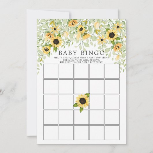 Herfst Geel Zonnebloem BINGO Baby shower spel Kaart (Voorkant)