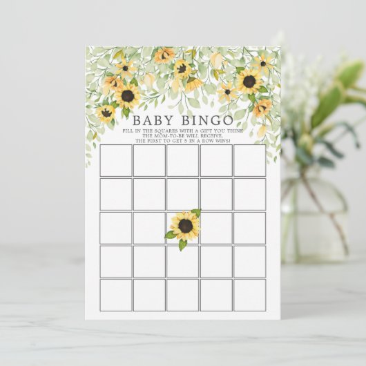 Herfst Geel Zonnebloem BINGO Baby shower spel Kaart (Staand voorkant)