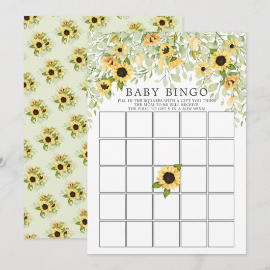 Herfst Geel Zonnebloem BINGO Baby shower spel Kaart (Voorkant / Achterkant)