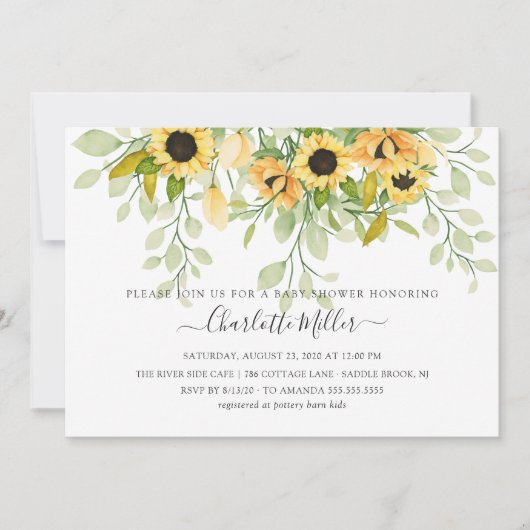 Herfst Geel Zonnebloem Bloemen Baby shower Kaart (Voorkant)