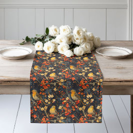 Herfst-geïnspireerde hardloper met vogels en tuinb lange tafelloper