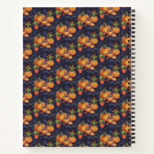 Herfst geïnspireerde pompoen en cactus (Design 1) Notitieboek (Achterkant)