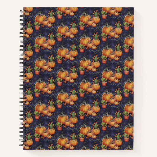 Herfst geïnspireerde pompoen en cactus (Design 1) Notitieboek (Voorkant)