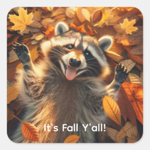 Herfst Gekke wasbeer Vierkante Sticker