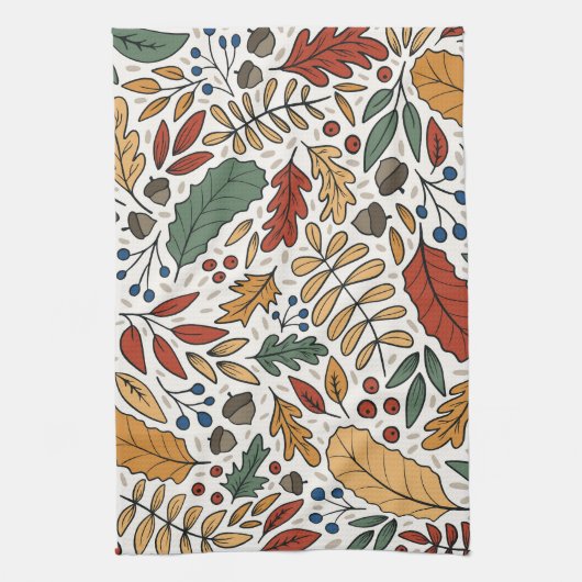 Herfst gekleurd blad vierkant ontwerp theedoek (Verticaal)