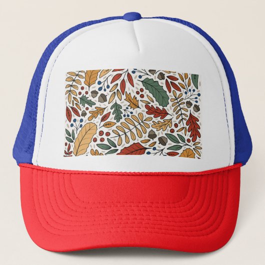 Herfst gekleurd blad vierkant ontwerp trucker pet (Voorkant)