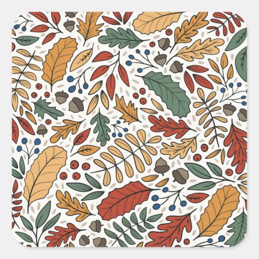 Herfst gekleurd blad vierkant ontwerp vierkante sticker (Voorkant)