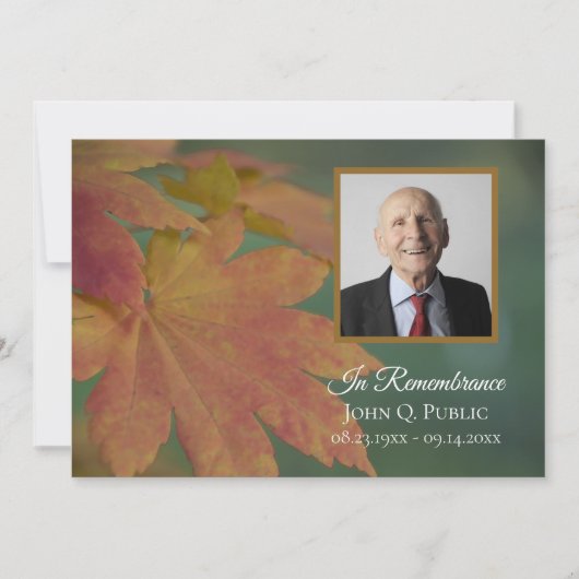 Herfst gekleurde bladeren Death Jubileum Memorial Kaart (Voorkant)