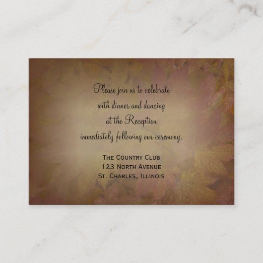 Herfst gekleurde esdoorn bladeren bruiloft recepti informatiekaartje (Voorkant)