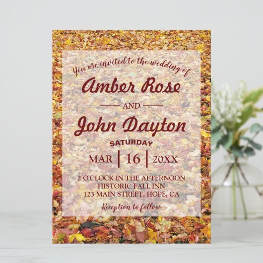 Herfst Gele Bladeren Rustic Wedding Invitations Kaart (Staand voorkant)