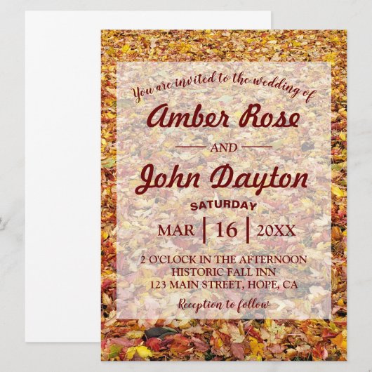 Herfst Gele Bladeren Rustic Wedding Invitations Kaart (Voorkant / Achterkant)
