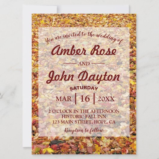 Herfst Gele Bladeren Rustic Wedding Invitations Kaart (Voorkant)