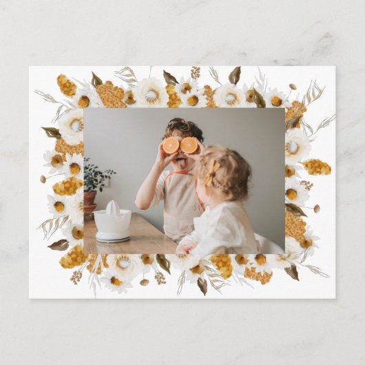 Herfst Gele Bloemen Fotolijst | Dankzegging Briefkaart (Voorkant)