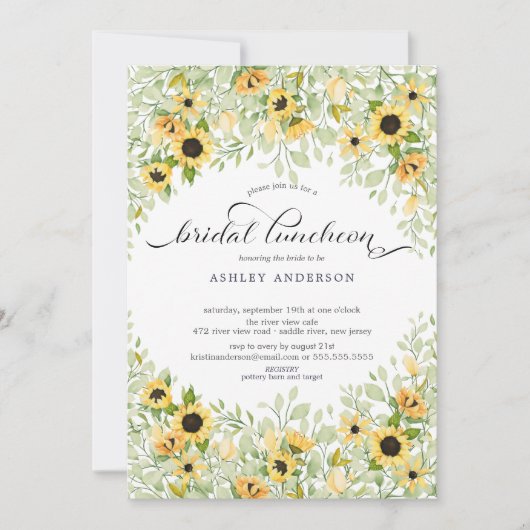 Herfst Gele Zonnewiefbruiloftslunch Kaart (Voorkant)