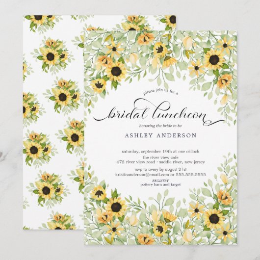 Herfst Gele Zonnewiefbruiloftslunch Kaart (Voorkant / Achterkant)