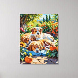 Herfst Gelukzaligheid Hond Familie Uitgerekt Canva Canvas Afdruk
