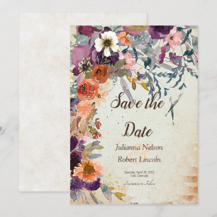 Herfst gemengde waterverf bloemige save the date kaart