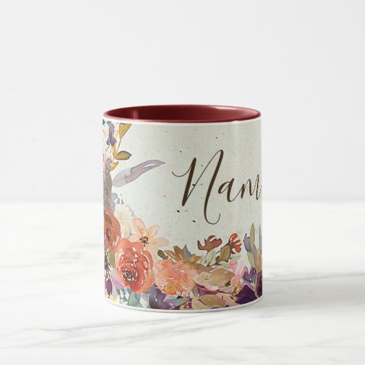 Herfst gemengde waterverf bloemstuk gepersonalisee mok (Midden)