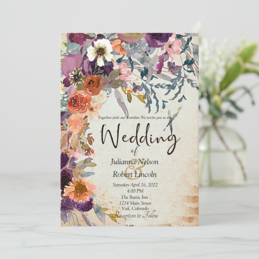 Herfst gemengde waterverf florale bruiloft Uitnodi Kaart (Staand voorkant)