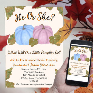 Herfst Gender Reveal Little Pumpkin Theme Invitati Kaart