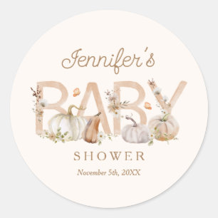 Herfst Genderneutraal pompoen Baby shower Ronde Sticker