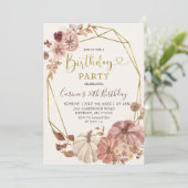 Herfst Geometric Boho Floral Pumpkin Birthday Part Kaart (Staand voorkant)