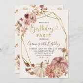 Herfst Geometric Boho Floral Pumpkin Birthday Part Kaart (Voorkant / Achterkant)