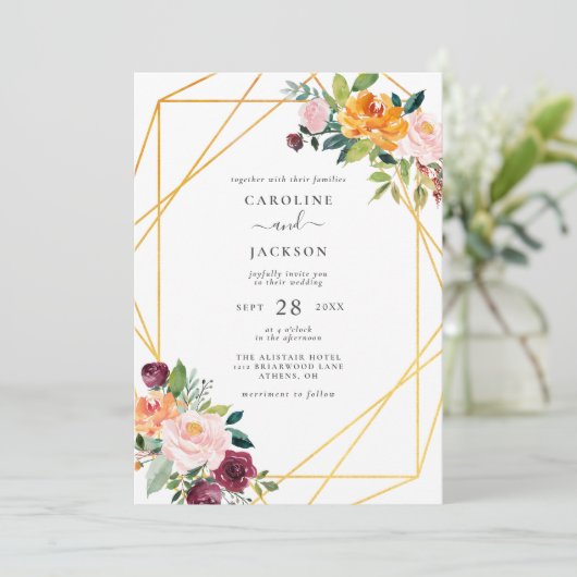 Herfst Geometric Floral Autumn Wedding Kaart (Staand voorkant)