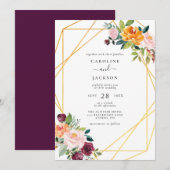 Herfst Geometric Floral Autumn Wedding Kaart (Voorkant / Achterkant)