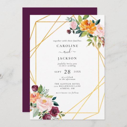 Herfst Geometric Floral Autumn Wedding Kaart (Voorkant / Achterkant)