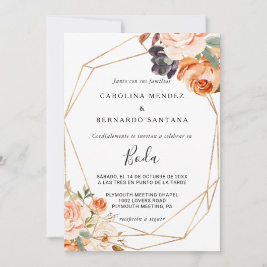 Herfst Geometrische Gouden Bloem Bruiloft Kaart (Voorkant)