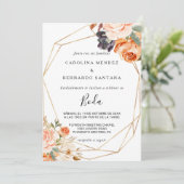 Herfst Geometrische Gouden Bloem Bruiloft Kaart (Staand voorkant)