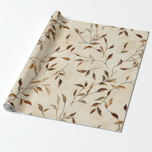 Herfst geperst blad in bruin goud en olijf cadeaupapier