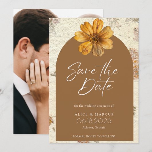 Herfst geperst Bloem Foto bruiloft Bewaar de datum Save The Date (Voorkant / Achterkant)