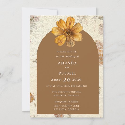 Herfst geperste bloem bruiloft kaart (Voorkant)