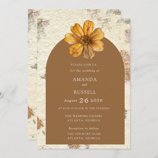 Herfst geperste bloem bruiloft kaart (Voorkant / Achterkant)