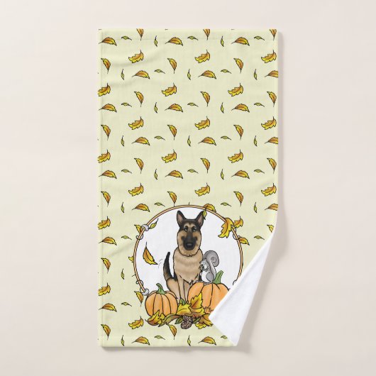 Herfst German Shepherd Dog (zwart-tan) Pumpkins Cu Bad Handdoek (Handdoek)