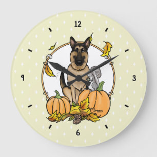 Herfst German Shepherd Dog (zwart-tan) Pumpkins Cu Grote Klok