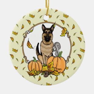 Herfst German Shepherd Dog (zwart-tan) Pumpkins Cu Keramisch Ornament
