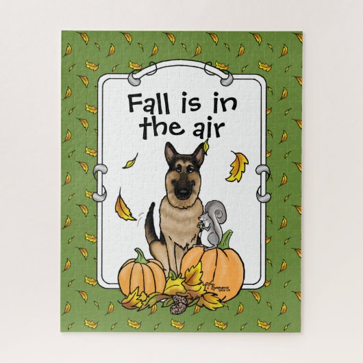 Herfst German Shepherd Dog (zwart-tan) Pumpkins Cu Legpuzzel (Verticaal)