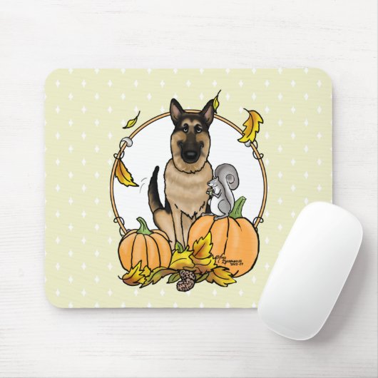 Herfst German Shepherd Dog (zwart-tan) Pumpkins Cu Muismat (Met muis)