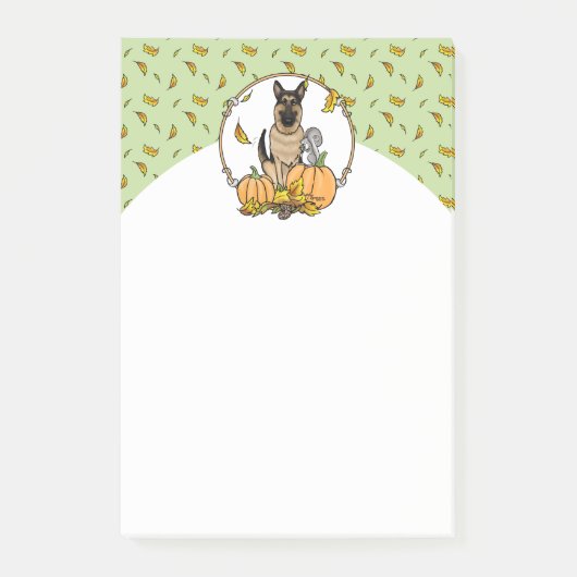 Herfst German Shepherd Dog (zwart-tan) Pumpkins Cu Post-it® Notes (Voorkant)