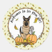 Herfst German Shepherd Dog (zwart-tan) Pumpkins Cu Ronde Sticker (Voorkant)
