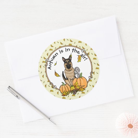 Herfst German Shepherd Dog (zwart-tan) Pumpkins Cu Ronde Sticker (Envelop)