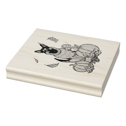 Herfst German Shepherd Dog (zwart-tan) Pumpkins Cu Rubberstempel (Stempel)