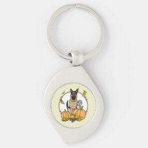 Herfst German Shepherd Dog (zwart-tan) Pumpkins Cu Sleutelhanger