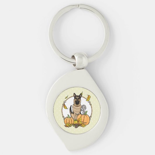 Herfst German Shepherd Dog (zwart-tan) Pumpkins Cu Sleutelhanger (Voorkant)