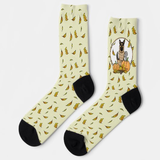Herfst German Shepherd Dog (zwart-tan) Pumpkins Cu Sokken (Links)