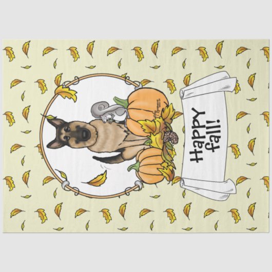 Herfst German Shepherd Dog (zwart-tan) Pumpkins Cu Tissuepapier (Voorkant)